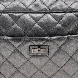 Pre Owned Chanel Metallic Grey Quilted Leather Reissue Camera Bag