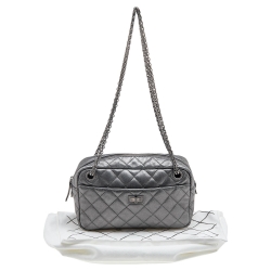Pre Owned Chanel Metallic Grey Quilted Leather Reissue Camera Bag