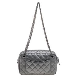 Pre Owned Chanel Metallic Grey Quilted Leather Reissue Camera Bag