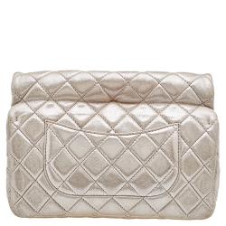 Pre Owned Chanel Metallic Beige Suede Large Roll Reissue Clutch