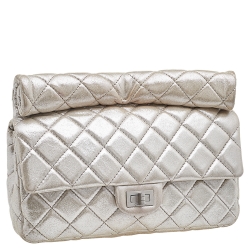 Pre Owned Chanel Metallic Beige Suede Large Roll Reissue Clutch