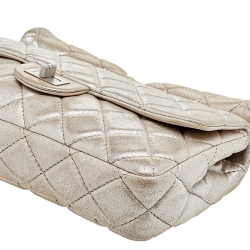 Pre Owned Chanel Metallic Beige Suede Large Roll Reissue Clutch