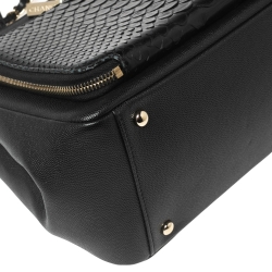 Pre Owned Chanel Black Caviar Leather and Python Small Business Affinity Shopper Bag