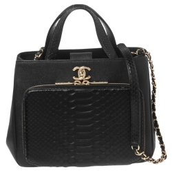 Pre Owned Chanel Black Caviar Leather and Python Small Business Affinity Shopper Bag