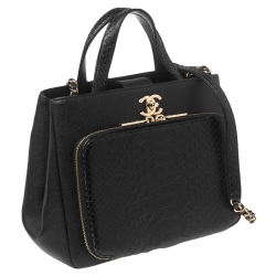Pre Owned Chanel Black Caviar Leather and Python Small Business Affinity Shopper Bag