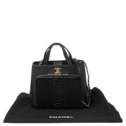 Pre Owned Chanel Black Caviar Leather and Python Small Business Affinity Shopper Bag