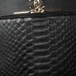 Pre Owned Chanel Black Caviar Leather and Python Small Business Affinity Shopper Bag