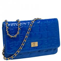 Pre Owned Chanel Blue Patent Leather Reissue Puzzle WOC Shoulder Bag