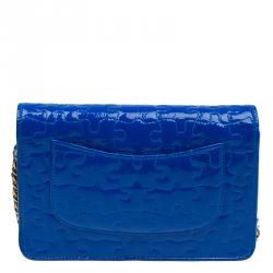 Pre Owned Chanel Blue Patent Leather Reissue Puzzle WOC Shoulder Bag