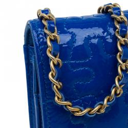 Pre Owned Chanel Blue Patent Leather Reissue Puzzle WOC Shoulder Bag