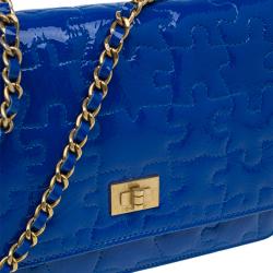 Pre Owned Chanel Blue Patent Leather Reissue Puzzle WOC Shoulder Bag