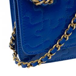 Pre Owned Chanel Blue Patent Leather Reissue Puzzle WOC Shoulder Bag