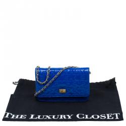 Pre Owned Chanel Blue Patent Leather Reissue Puzzle WOC Shoulder Bag
