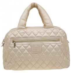 Pre Owned Chanel Gold Iridescent Quilted Leather Coco Cocoon Bowling Bag