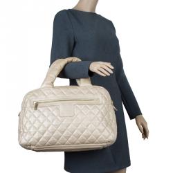 Pre Owned Chanel Gold Iridescent Quilted Leather Coco Cocoon Bowling Bag