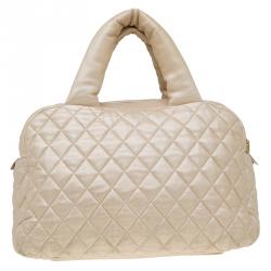 Pre Owned Chanel Gold Iridescent Quilted Leather Coco Cocoon Bowling Bag