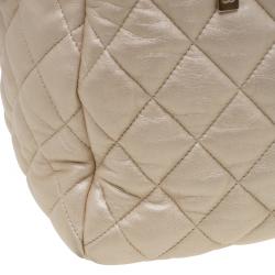 Pre Owned Chanel Gold Iridescent Quilted Leather Coco Cocoon Bowling Bag