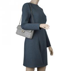 Pre Owned Chanel Grey Quilted Chocolate Bar Tweed East West Flap Bag