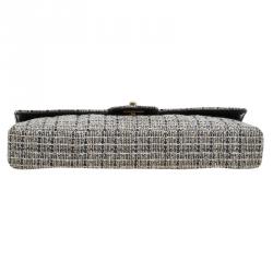 Pre Owned Chanel Grey Quilted Chocolate Bar Tweed East West Flap Bag