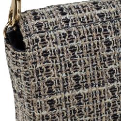 Pre Owned Chanel Grey Quilted Chocolate Bar Tweed East West Flap Bag