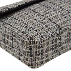 Pre Owned Chanel Grey Quilted Chocolate Bar Tweed East West Flap Bag