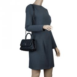 Pre Owned Chanel Black Quilted Caviar Leather Mini Coco Top Handle Bag