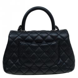 Pre Owned Chanel Black Quilted Caviar Leather Mini Coco Top Handle Bag