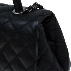 Pre Owned Chanel Black Quilted Caviar Leather Mini Coco Top Handle Bag