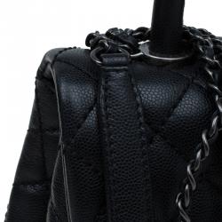 Pre Owned Chanel Black Quilted Caviar Leather Mini Coco Top Handle Bag