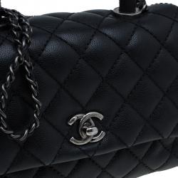 Pre Owned Chanel Black Quilted Caviar Leather Mini Coco Top Handle Bag
