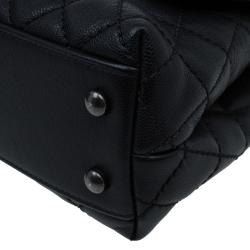 Pre Owned Chanel Black Quilted Caviar Leather Mini Coco Top Handle Bag
