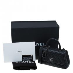 Pre Owned Chanel Black Quilted Caviar Leather Mini Coco Top Handle Bag
