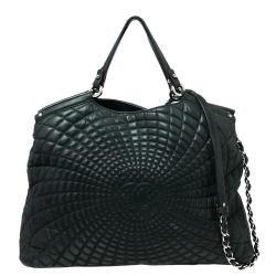 Pre Owned Chanel Dark Green Quilted Iridescent Leather Large Sea Hit Tote