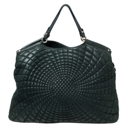 Pre Owned Chanel Dark Green Quilted Iridescent Leather Large Sea Hit Tote