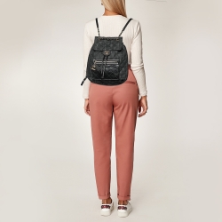Pre Owned Chanel Grey/Black Quilted Denim and Leather CC Backpack