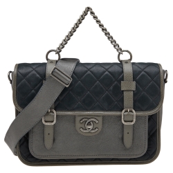 Pre Owned Chanel Metallic Grey/Black Iridescent Leather Paris Bombay Back To School Messenger Bag
