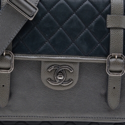 Pre Owned Chanel Metallic Grey/Black Iridescent Leather Paris Bombay Back To School Messenger Bag