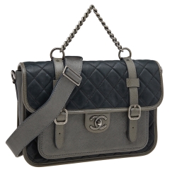 Pre Owned Chanel Metallic Grey/Black Iridescent Leather Paris Bombay Back To School Messenger Bag