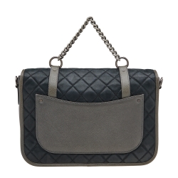 Pre Owned Chanel Metallic Grey/Black Iridescent Leather Paris Bombay Back To School Messenger Bag