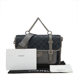 Pre Owned Chanel Metallic Grey/Black Iridescent Leather Paris Bombay Back To School Messenger Bag