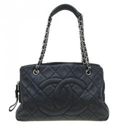 Pre Owned Chanel Black Quilted Caviar Soft Leather Timeless Shopping Tote