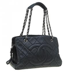 Pre Owned Chanel Black Quilted Caviar Soft Leather Timeless Shopping Tote