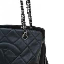 Pre Owned Chanel Black Quilted Caviar Soft Leather Timeless Shopping Tote