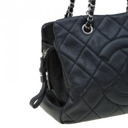 Pre Owned Chanel Black Quilted Caviar Soft Leather Timeless Shopping Tote
