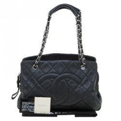Pre Owned Chanel Black Quilted Caviar Soft Leather Timeless Shopping Tote