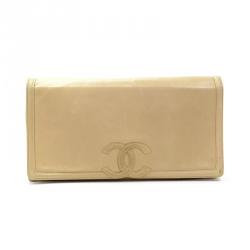 Chanel Beige Lambskin CC Flap Clutch