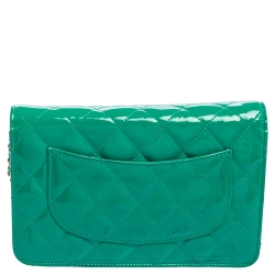 Chanel Green Quilted Patent Leather WOC  Bag