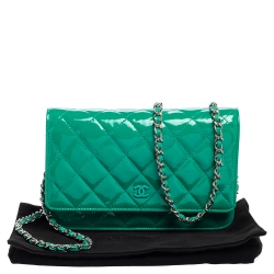 Chanel Green Quilted Patent Leather WOC  Bag