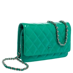 Chanel Green Quilted Patent Leather WOC  Bag