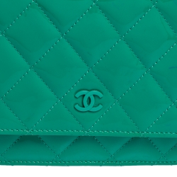 Chanel Green Quilted Patent Leather WOC  Bag